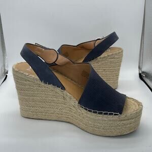 Marc Fisher Landela Womens Size 10 Blue Leather Platform Peep Espadrille Sandals